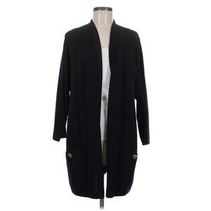 St. John Black Wool Knit Open Front Cardigan